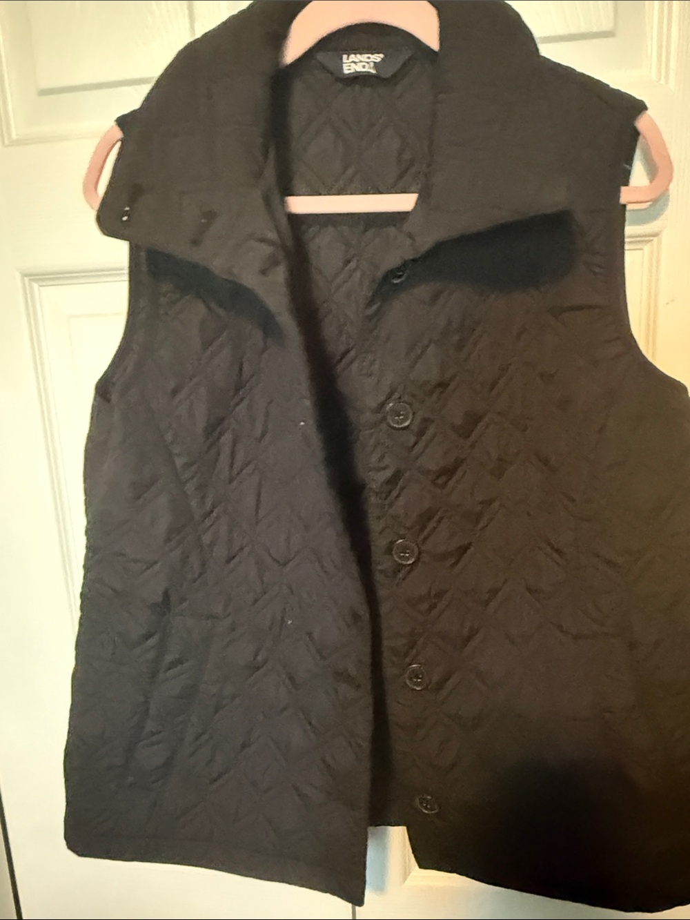 Lands' End Black Quilted Women's Vest with Stand Collar